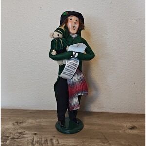 Byers Choice The Carolers 1997 Man with Teddy Bear Green Coat Figurine 13.5"